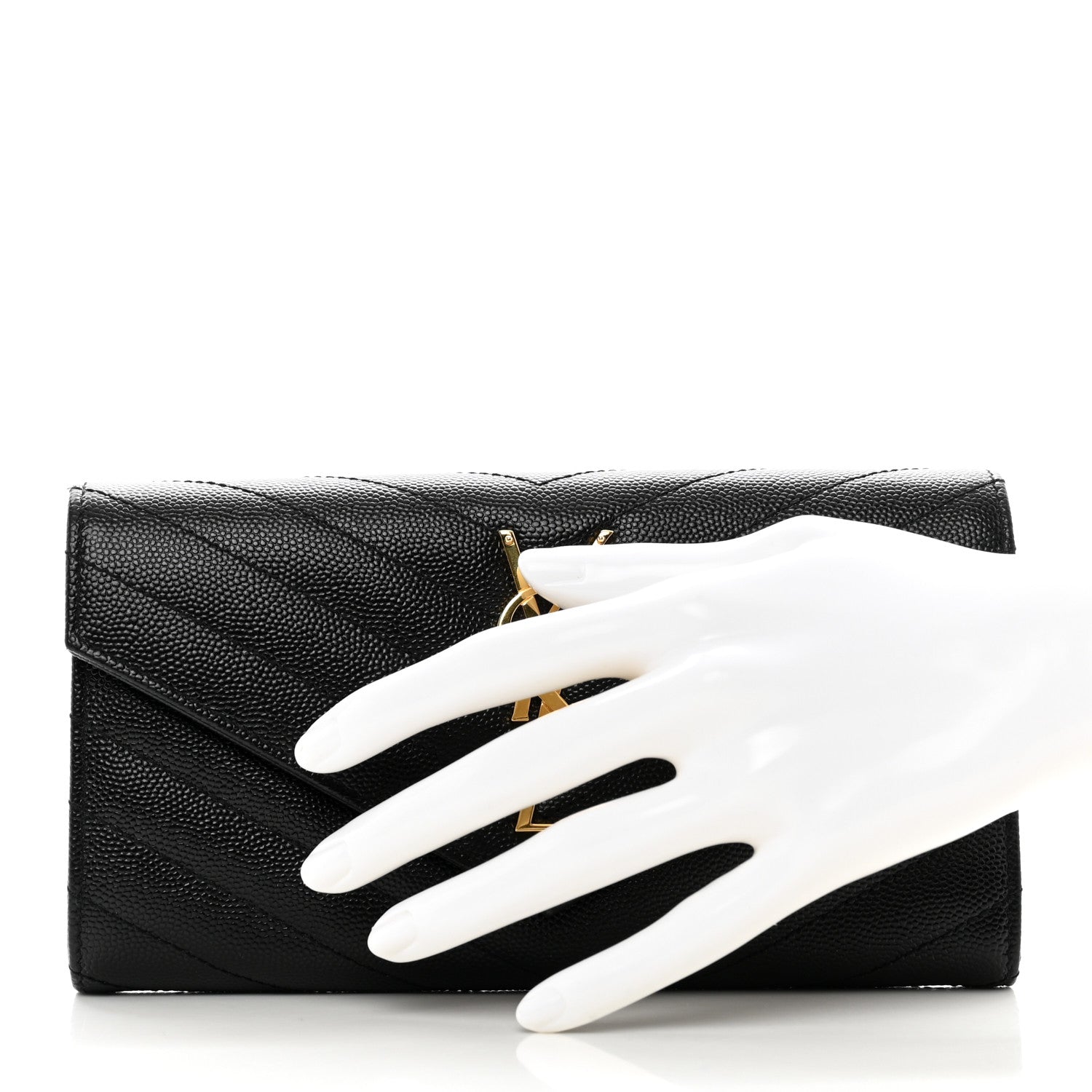 Saint Laurent Grain De Poudre Matelasse Chevron Monogram Flap Wallet Black 2 of 8