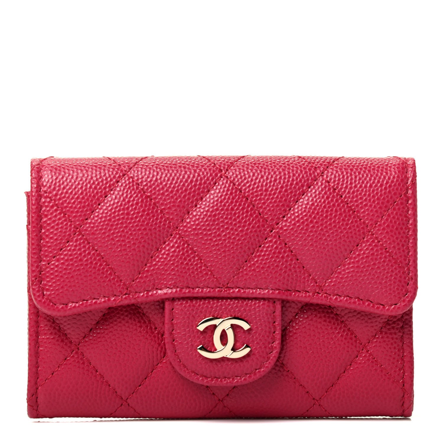 Chanel Caviar Quilted Flap Card Holder Wallet Dark Pink 1 of 8