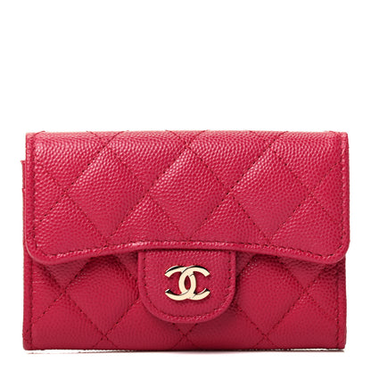Chanel Caviar Quilted Flap Card Holder Wallet Dark Pink 1 of 8