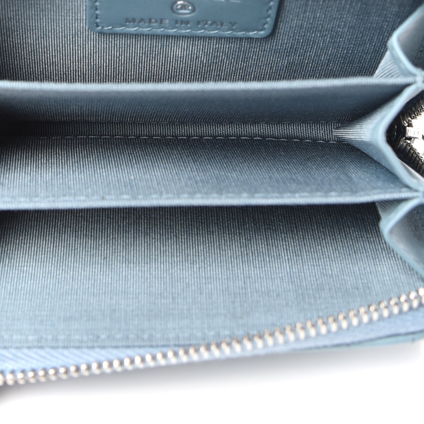 Lambskin Camellia Embossed Studded Zip Coin Purse Blue