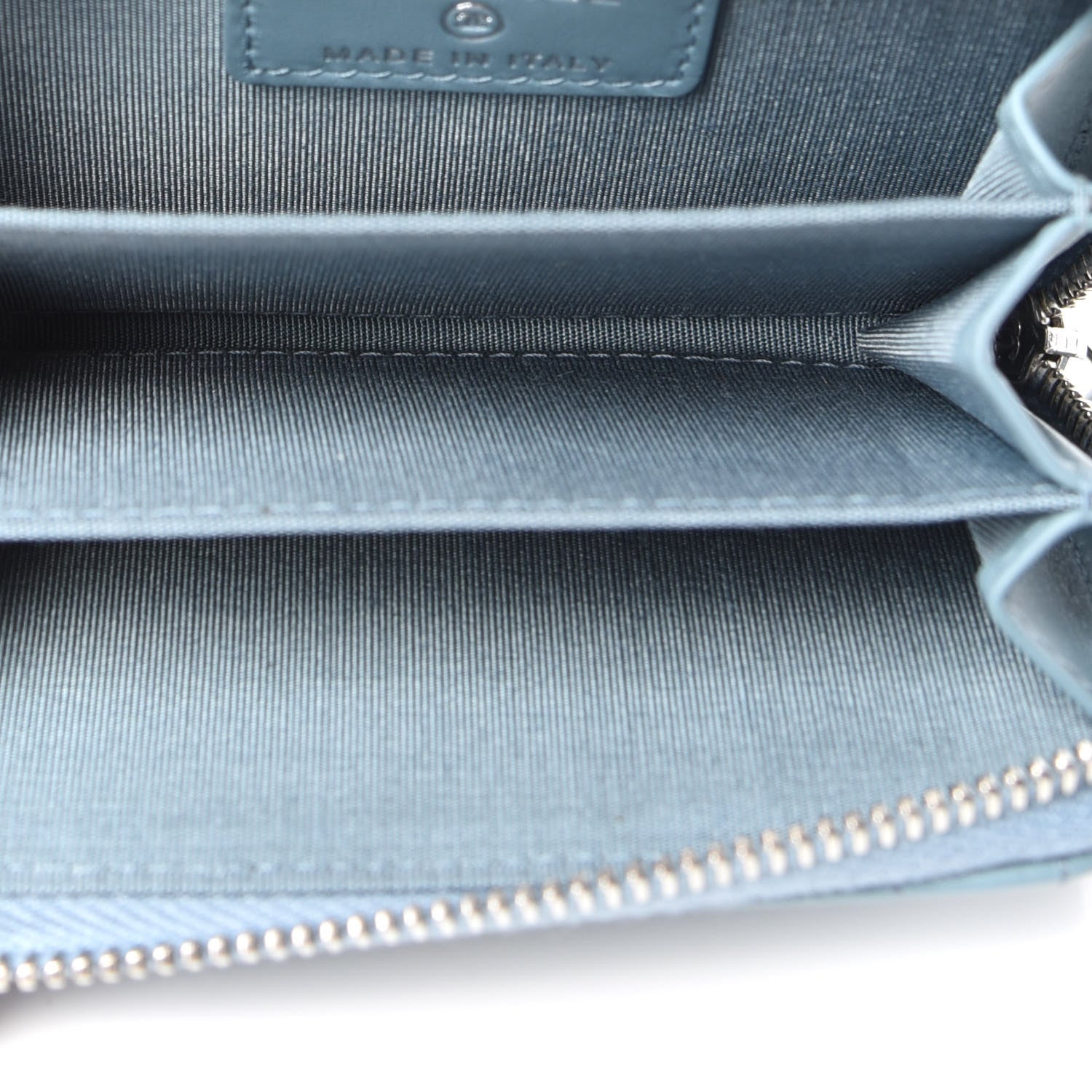 Chanel Lambskin Camellia Embossed Studded Zip Coin Purse Blue 5 of 8