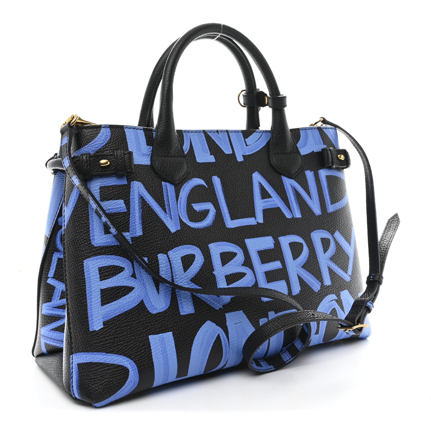 Burberry Grainy Calfskin Graffiti Print Medium Banner Tote Black 3 of 11