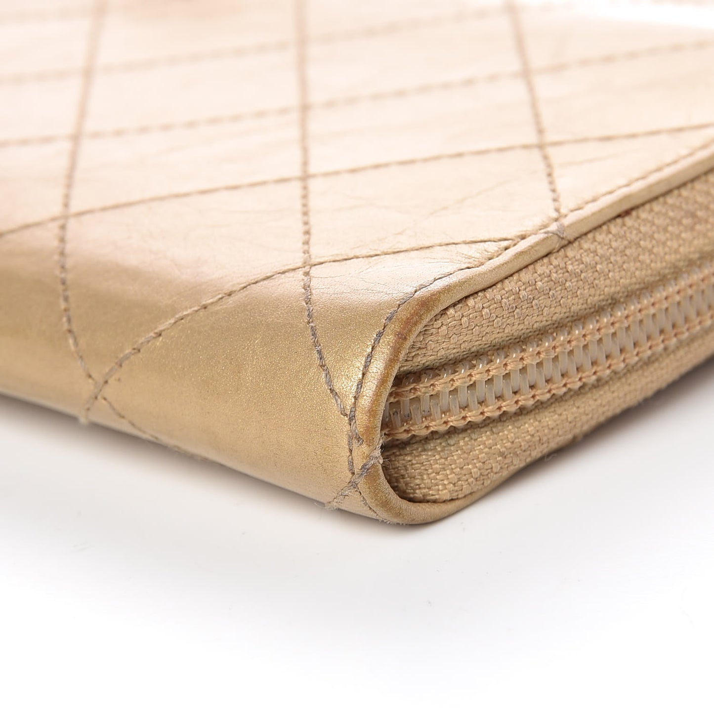 Metallic Aged Calfskin Quilted Palette Large Gusset Zip Around Wallet Gold