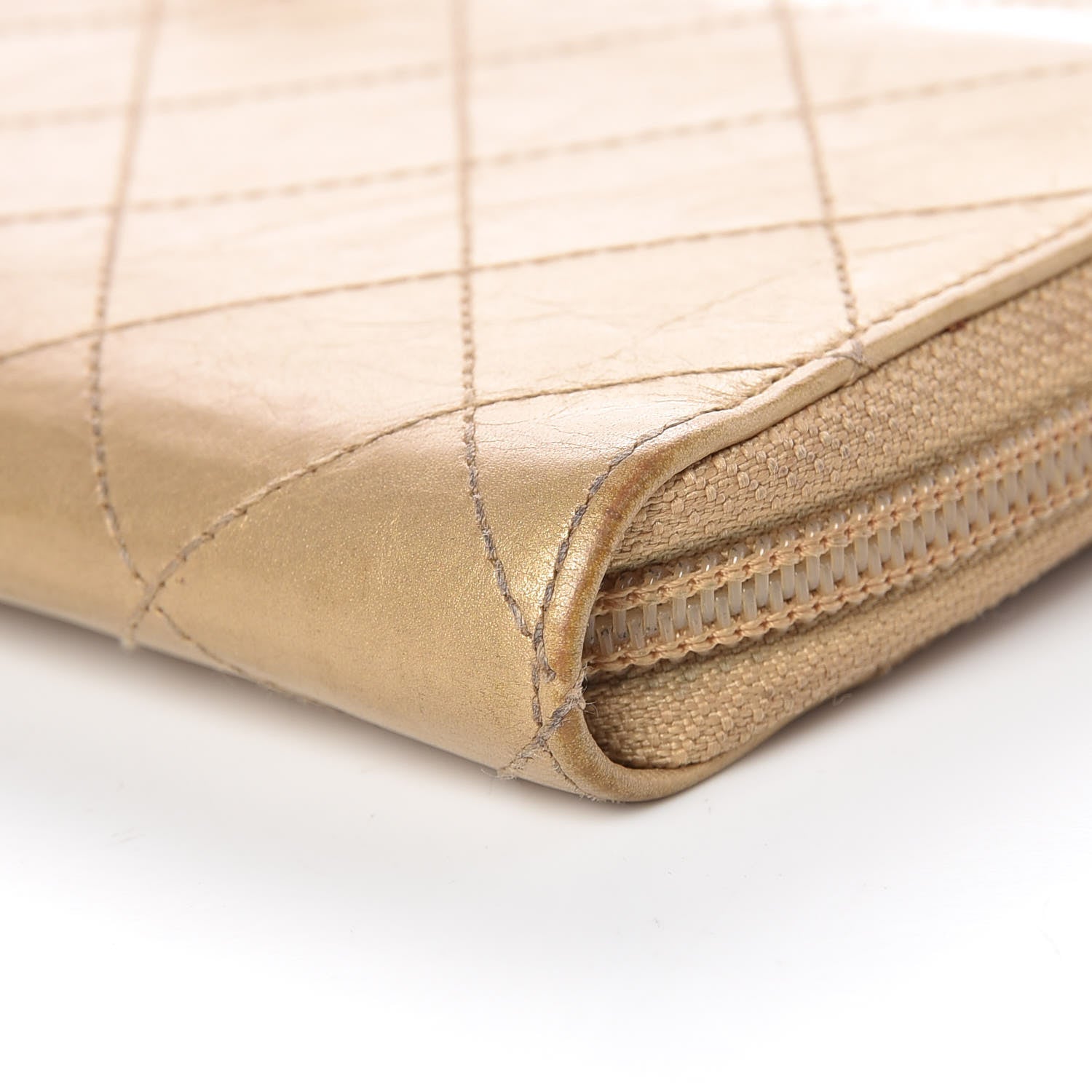 Chanel Metallic Aged Calfskin Quilted Palette Large Gusset Zip Around Wallet Gold 13 of 15