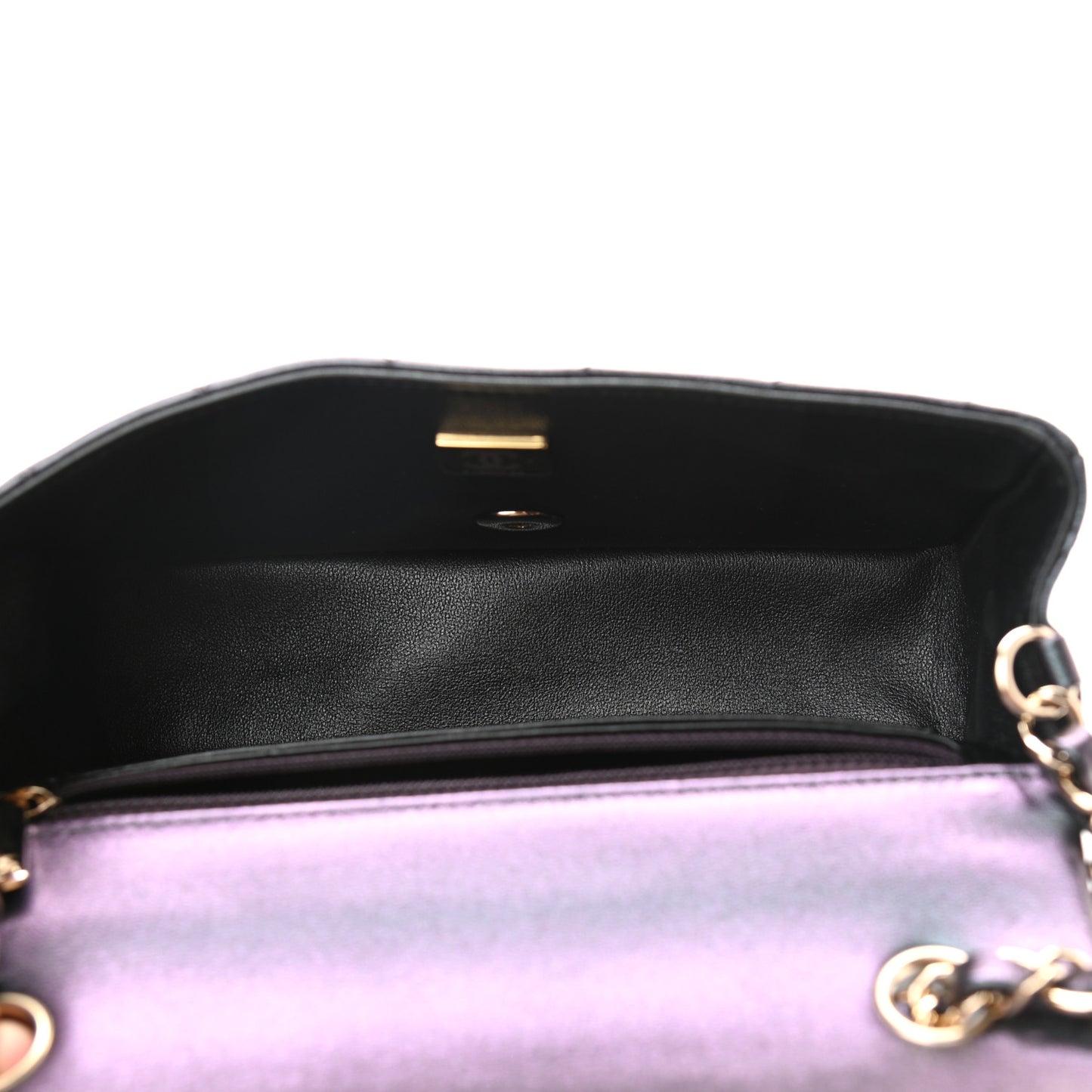 Iridescent Lambskin Quilted Mini Rectangular Flap Black