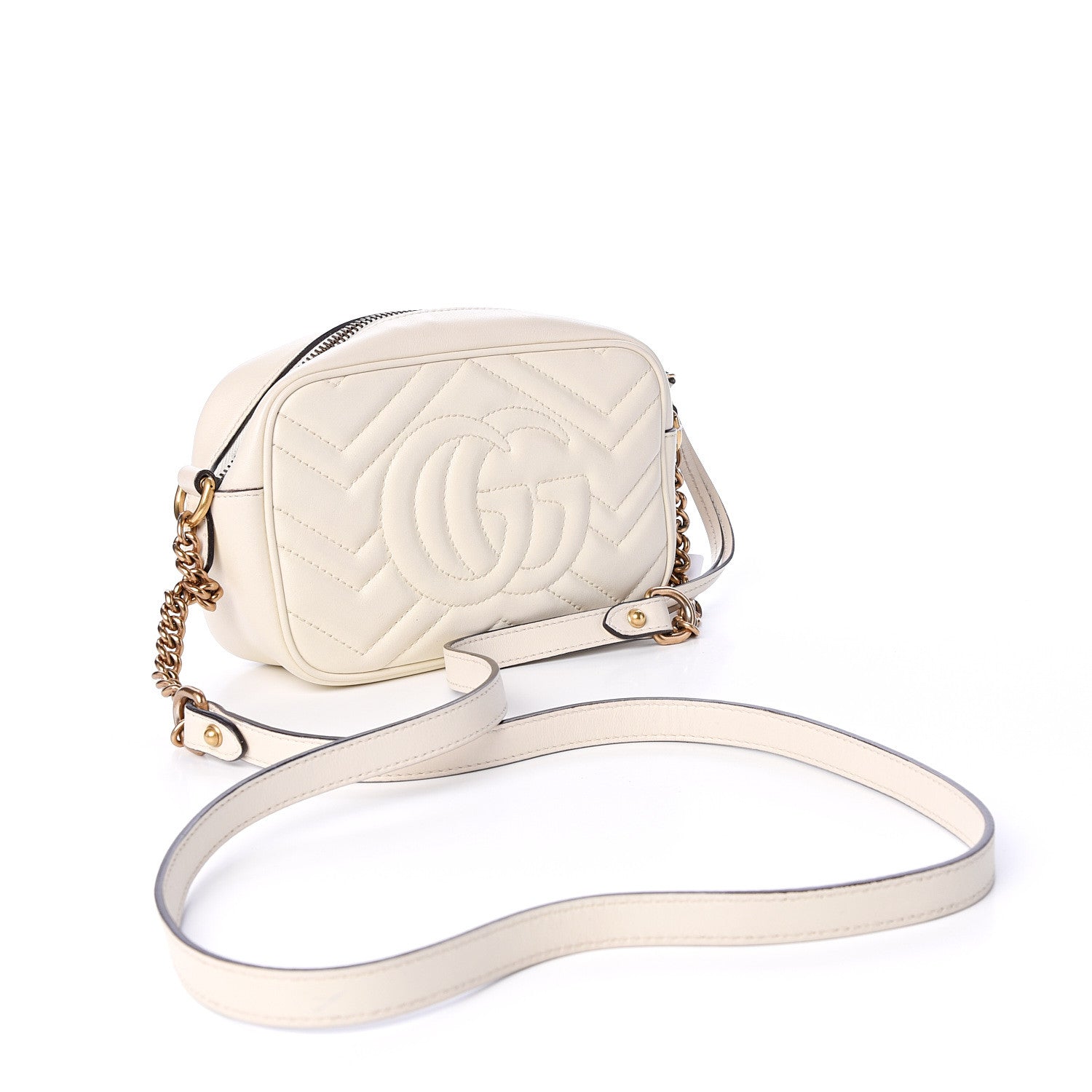 Gucci Calfskin Matelasse Mini GG Marmont Chain Shoulder Bag White 2 of 11