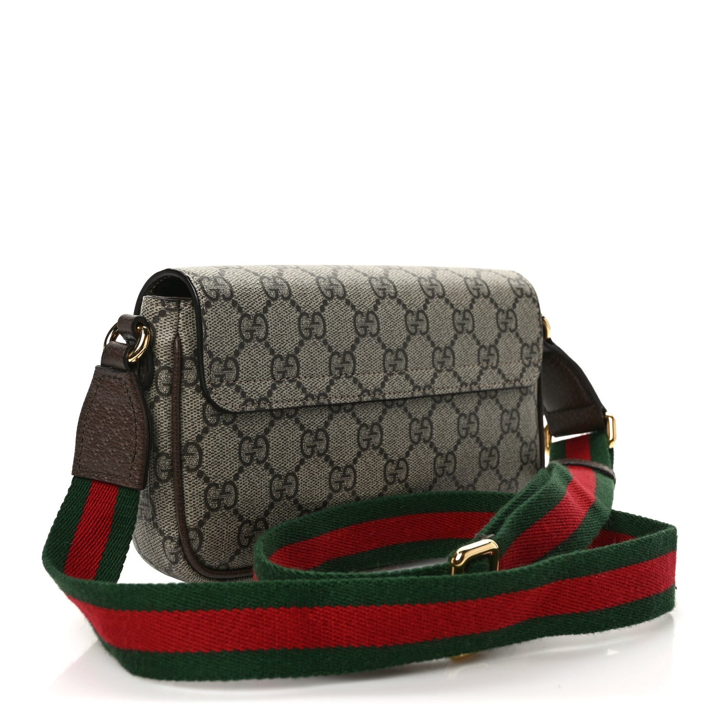 GG Supreme Monogram Textured Dollar Calfskin Web Mini Ophidia Envelope Shoulder Bag Beige Ebony