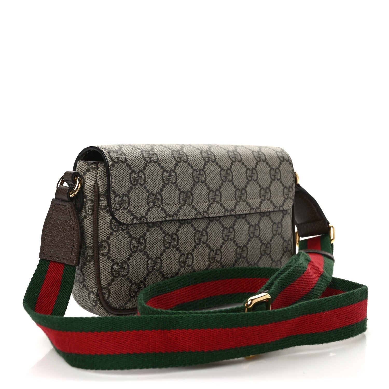 Gucci GG Supreme Monogram Textured Dollar Calfskin Web Mini Ophidia Envelope Shoulder Bag Beige Ebony 3 of 9