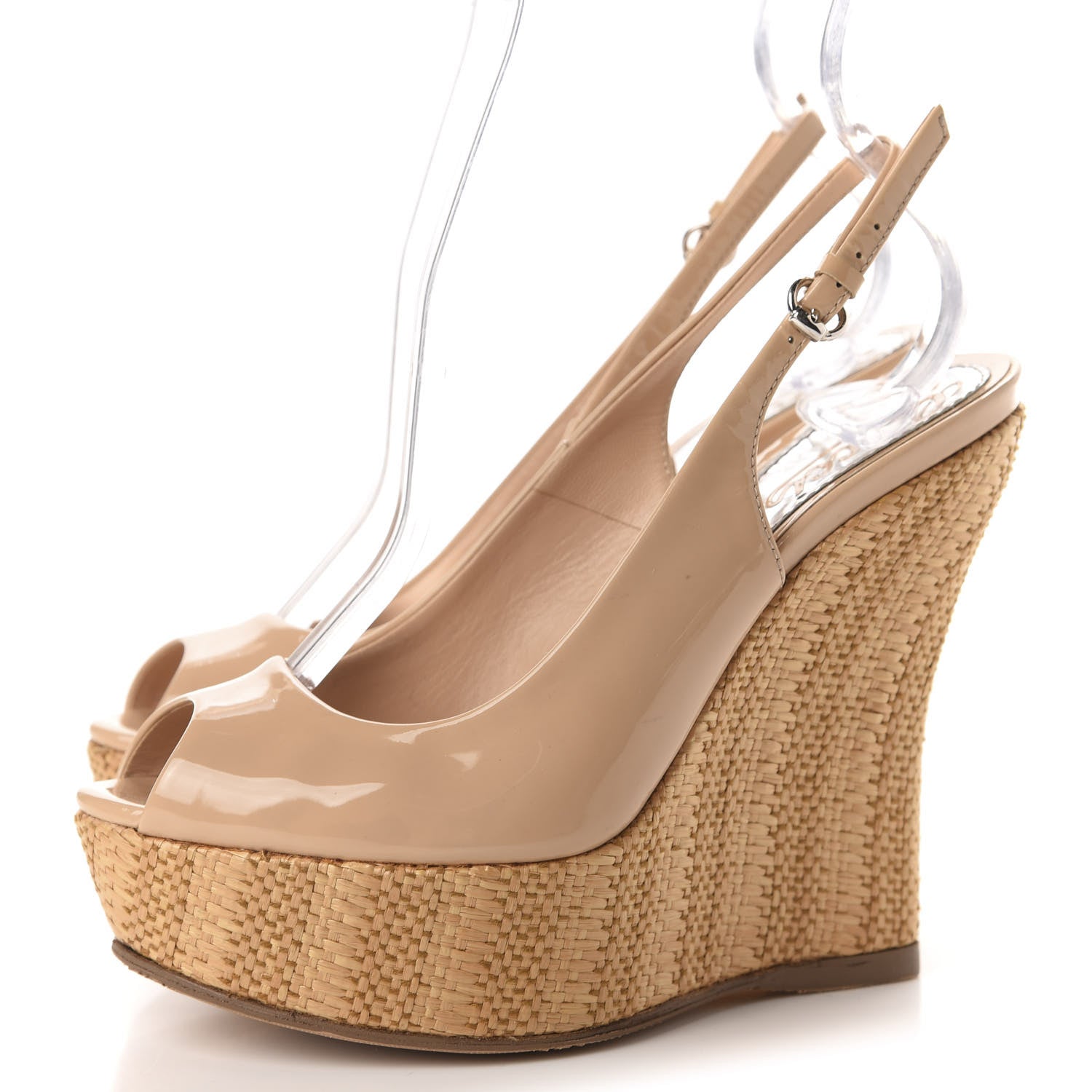 Gucci Patent Peep Toe Slingback Wedges 35 Beige 3 of 10