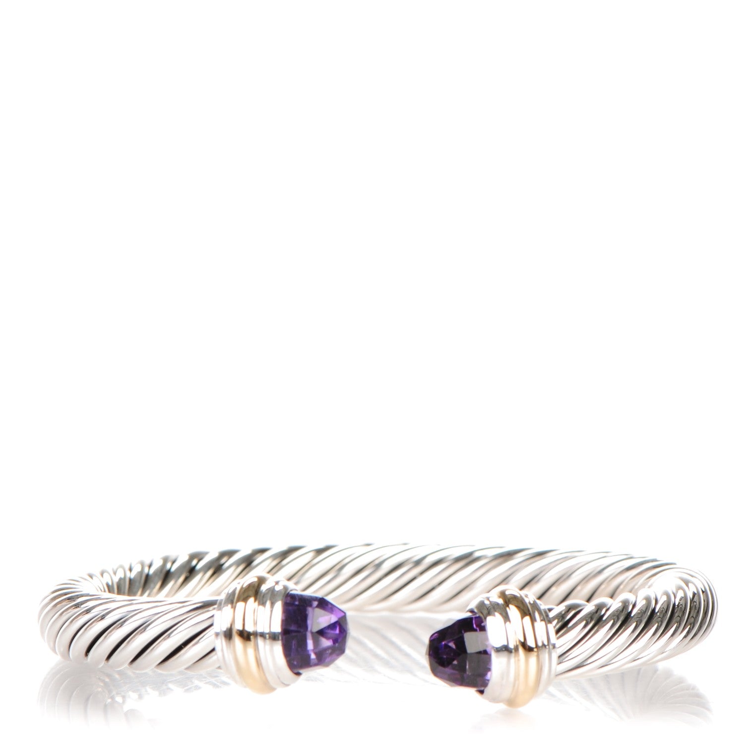 David Yurman Sterling Silver 14K Yellow Gold Amethyst 7mm Cable Classics Bracelet 1 of 5