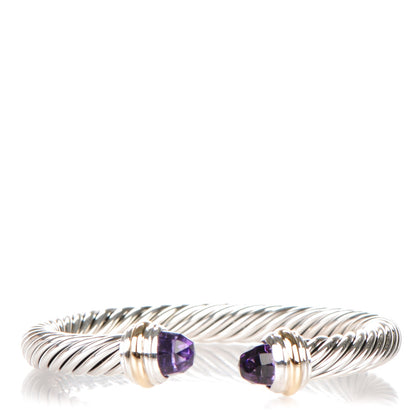 David Yurman Sterling Silver 14K Yellow Gold Amethyst 7mm Cable Classics Bracelet 1 of 5