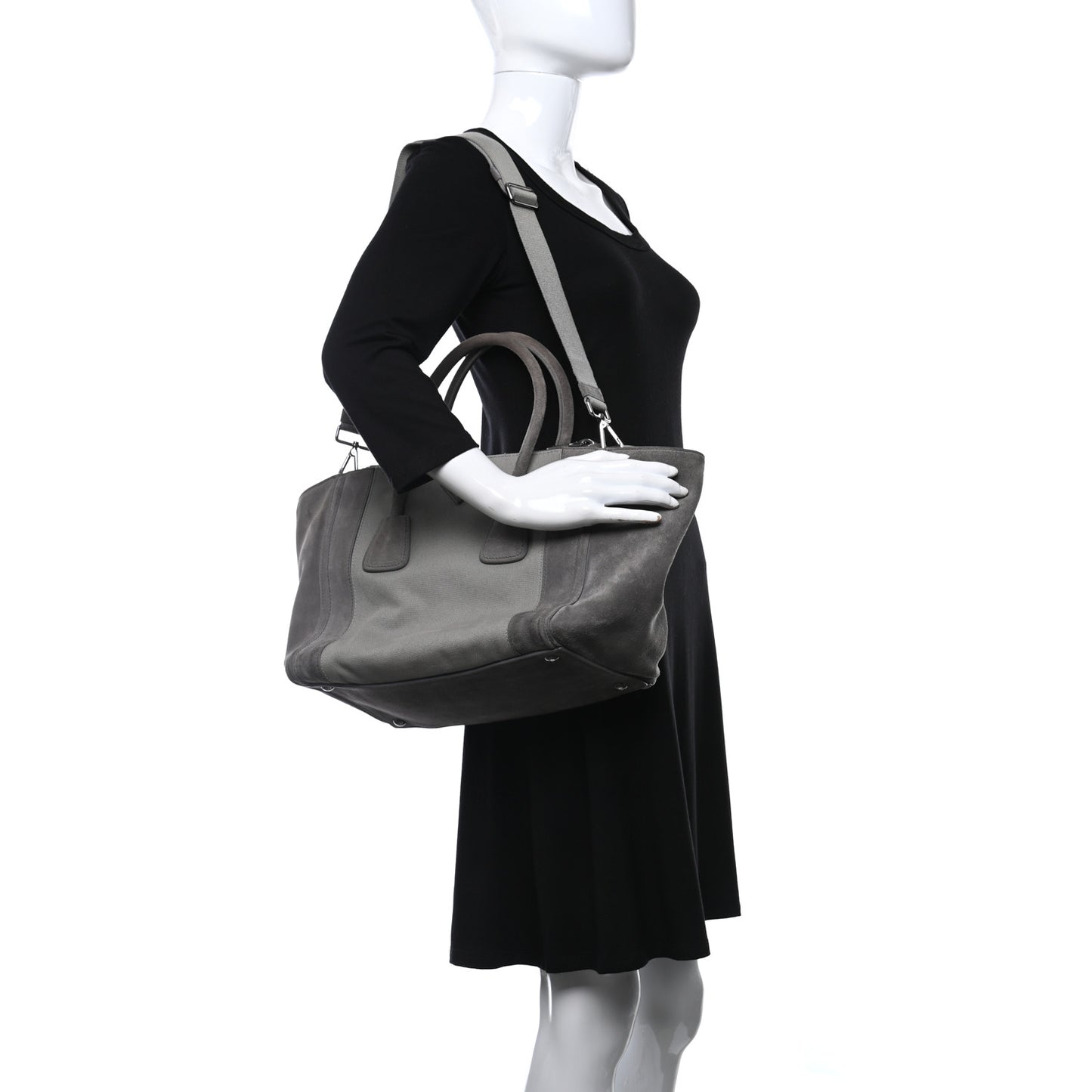 Canvas Suede Scamosciato Twin Pocket Tote Grey