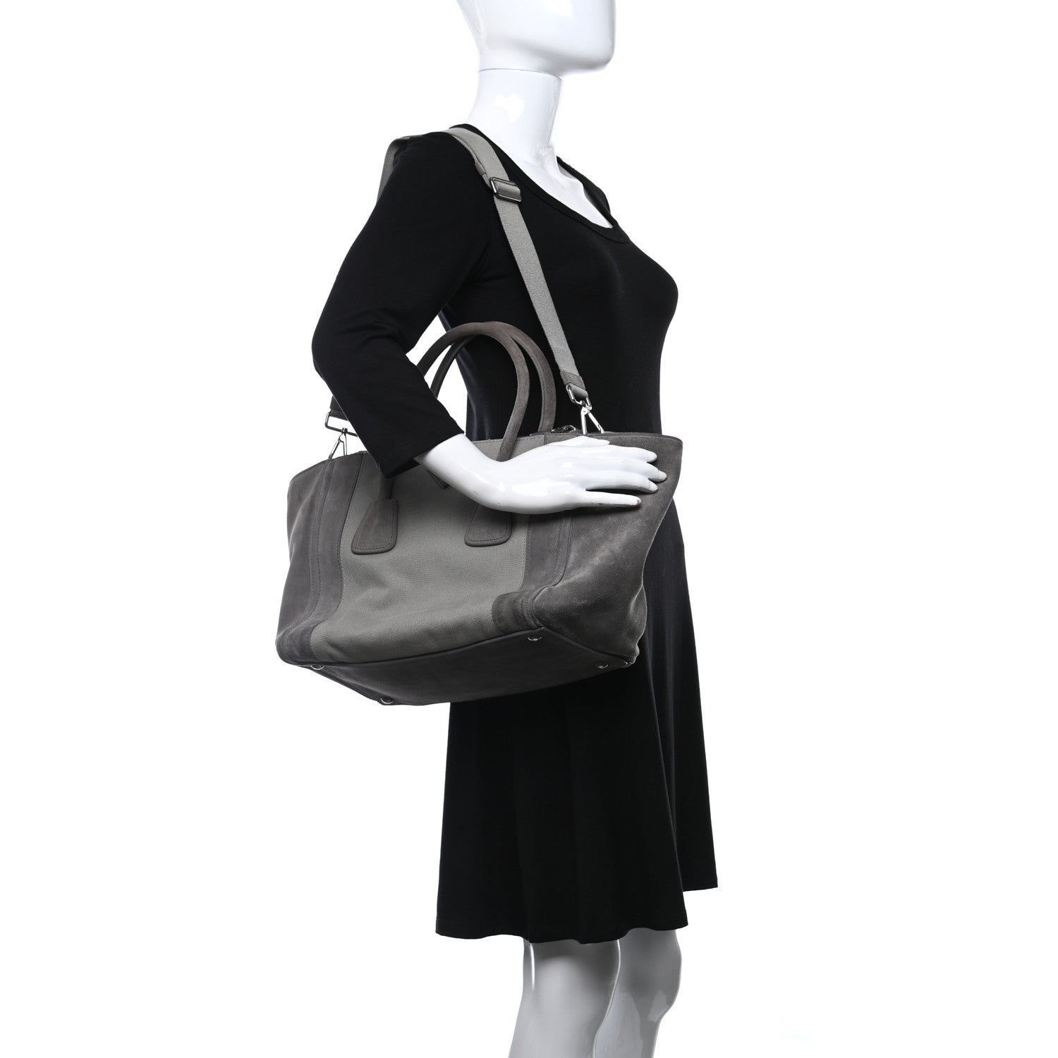 Prada Canvas Suede Scamosciato Twin Pocket Tote Grey 3 of 9