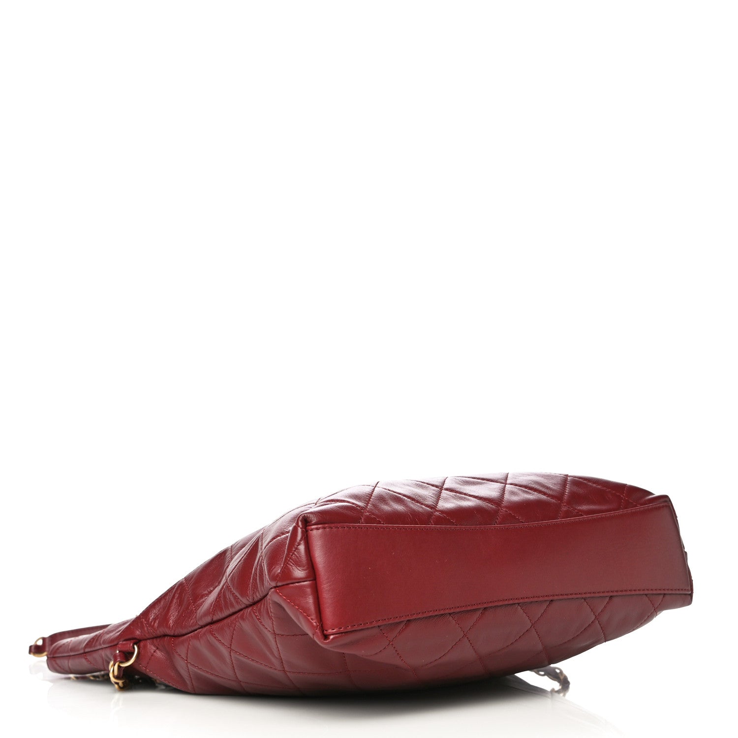 Chanel Calfskin Quilted Crystal Pearls Fold Over Shopping Tote Burgundy 5 of 14