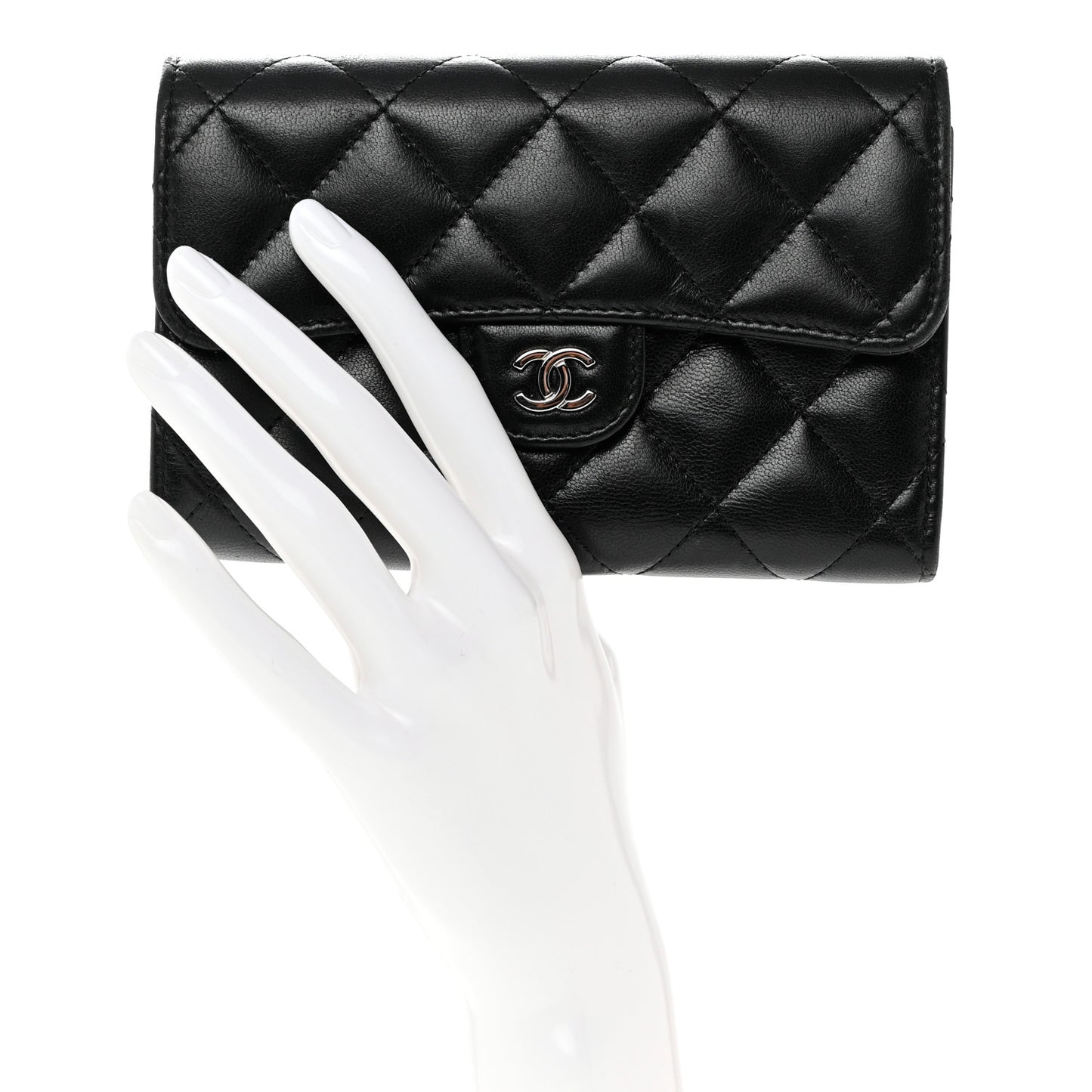 Lambskin Quilted Small Flap Wallet Black