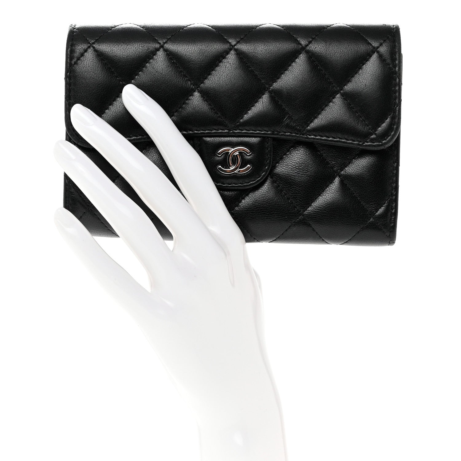 Chanel Lambskin Quilted Small Flap Wallet Black 2 of 7