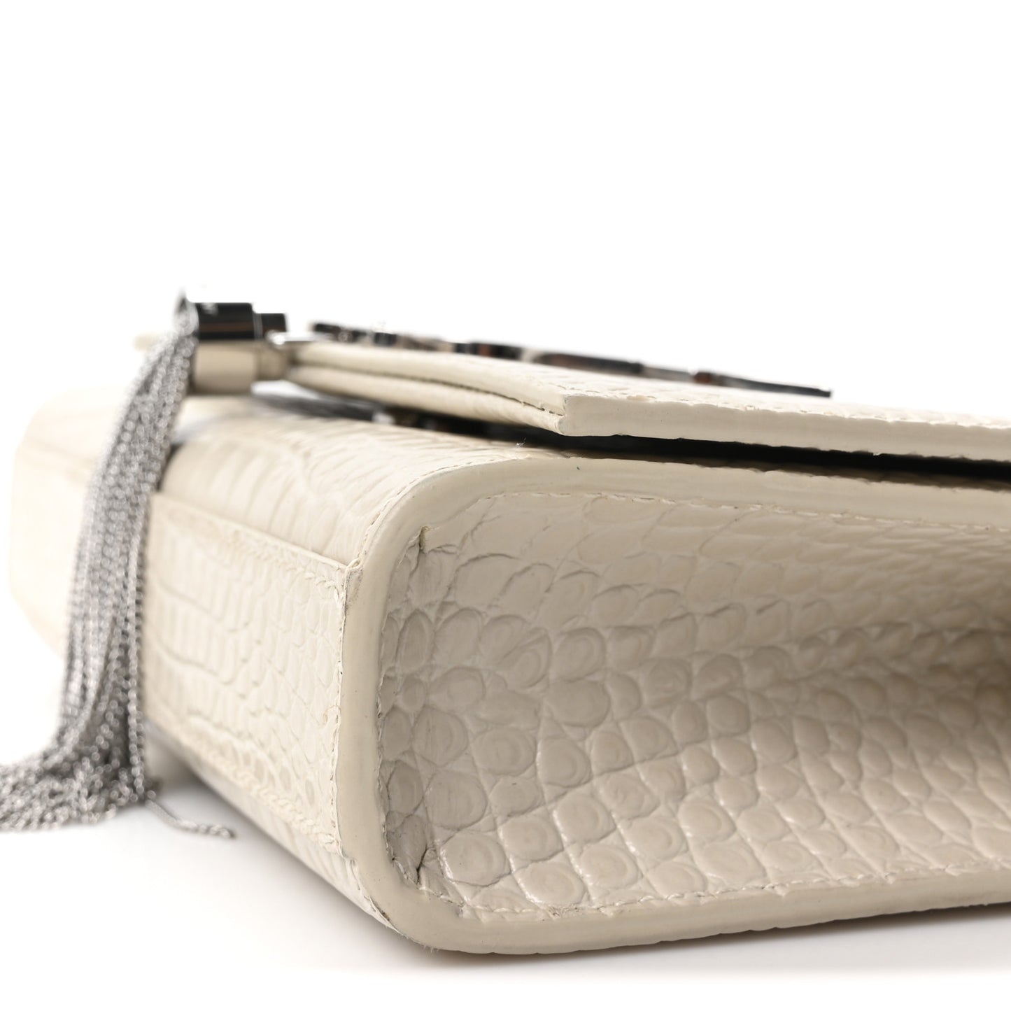 Calfskin Crocodile Embossed Small Classic Monogram Kate Tassel Satchel Blanc Vintage