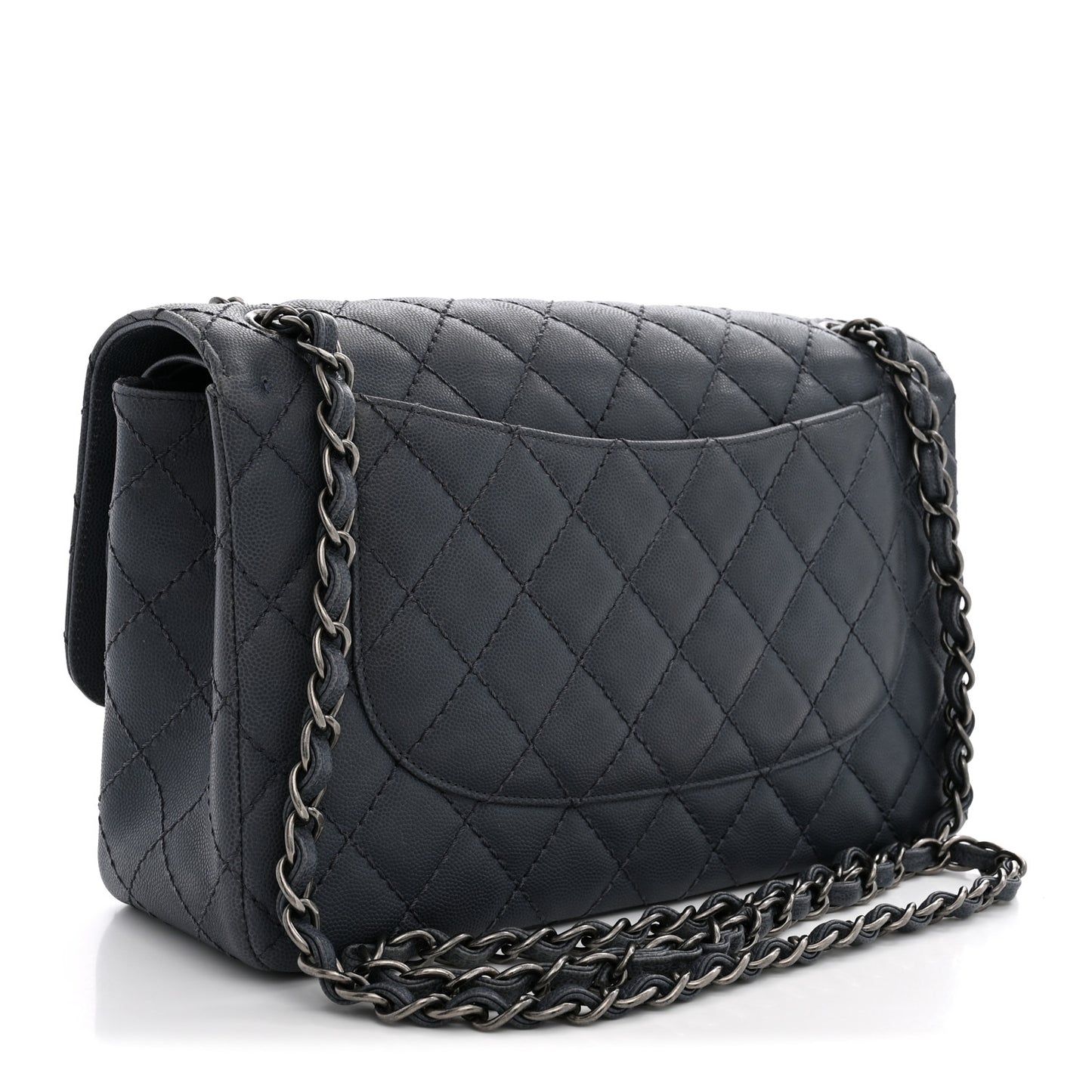 Washed Caviar Quilted Jumbo Double Flap Dark Grey