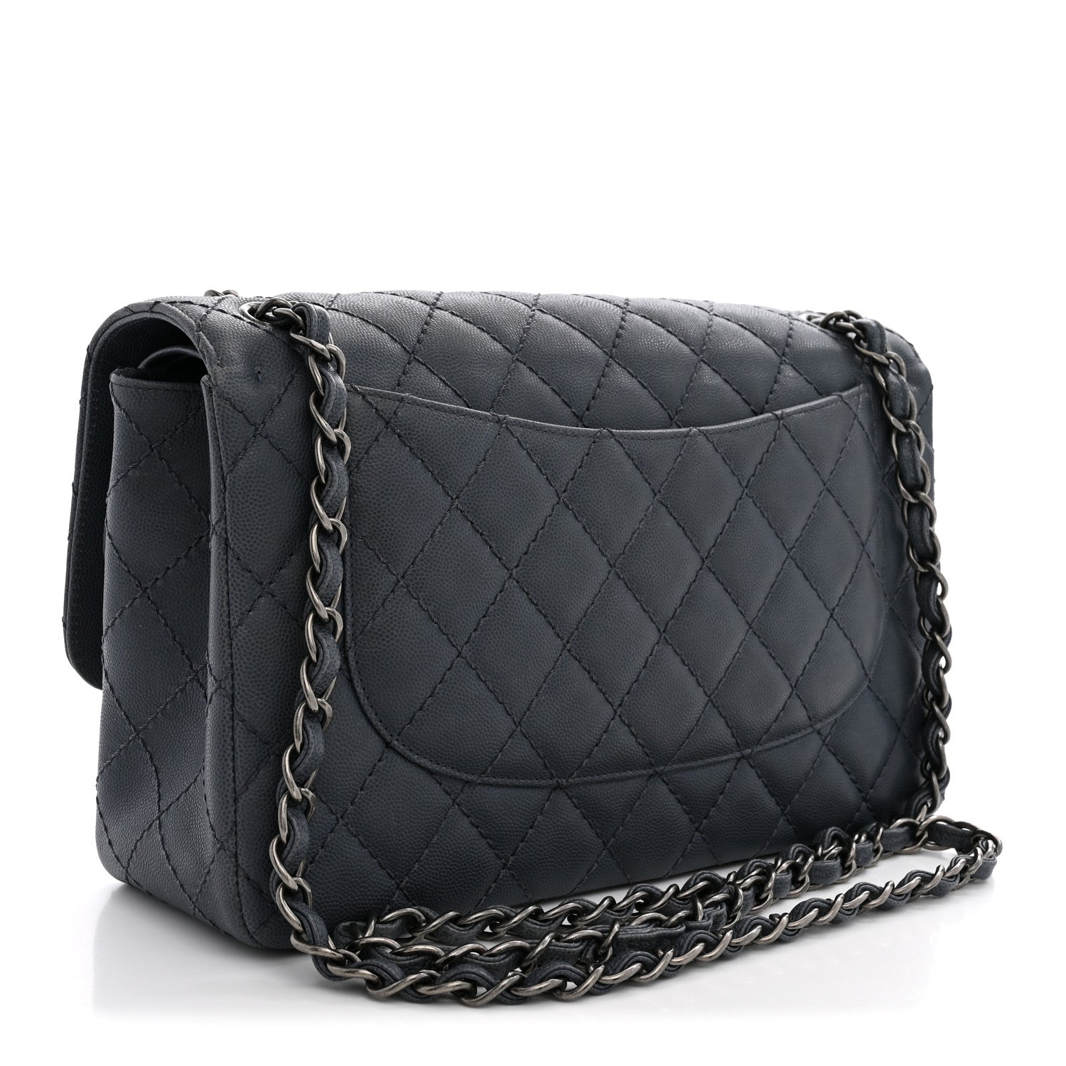 Chanel Washed Caviar Quilted Jumbo Double Flap Dark Grey 3 of 10