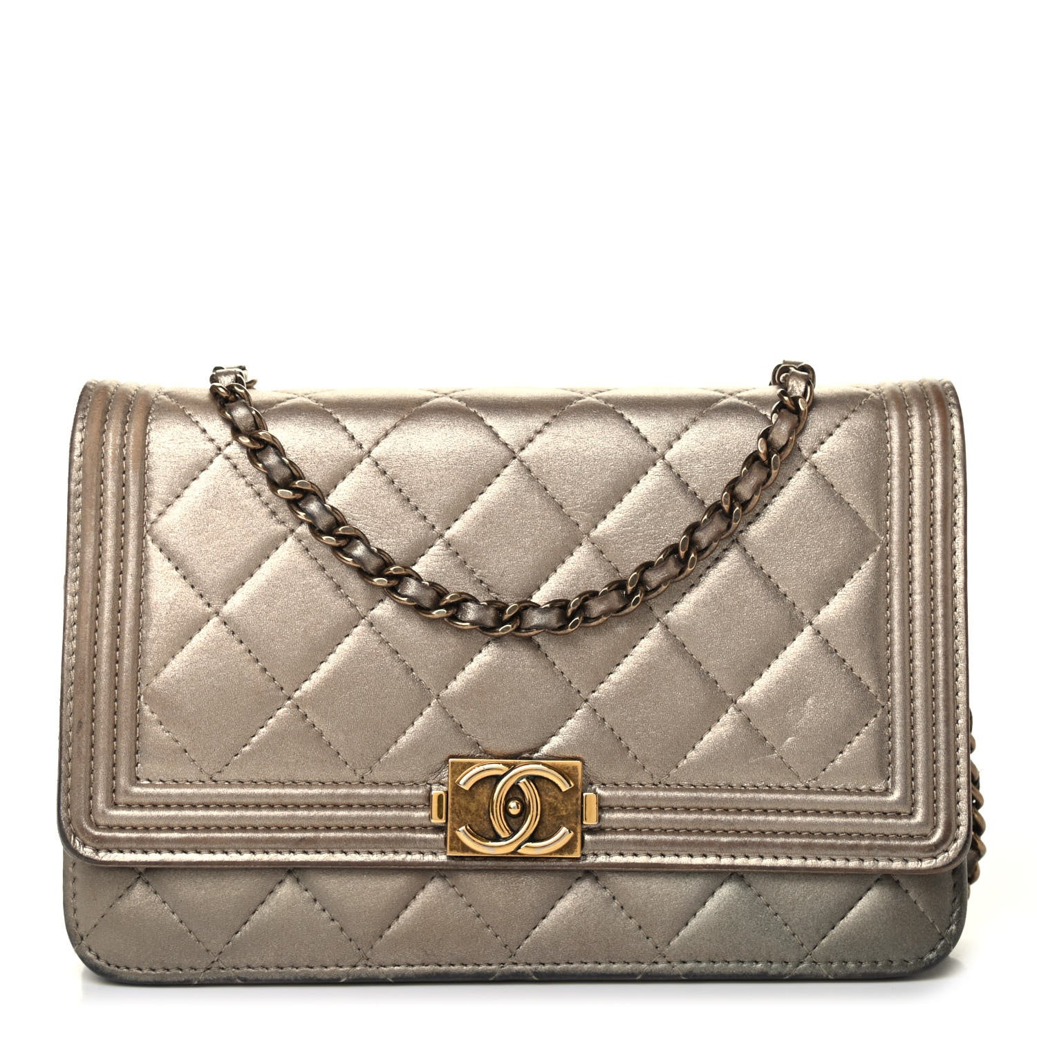 Chanel Metallic Calfskin Quilted Boy Wallet On Chain WOC Gold 1 of 4