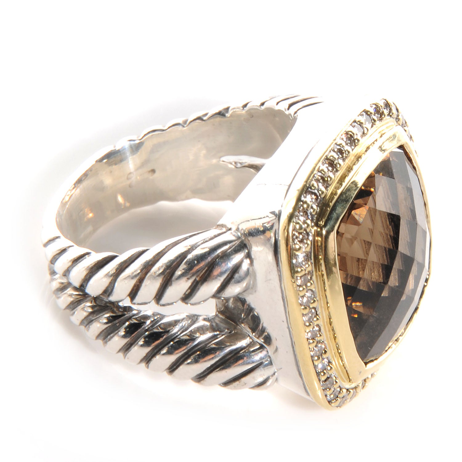 David Yurman Sterling Silver 18K Yellow Gold Diamond Smoky Quartz 14mm Albion Ring 54 7 5 of 5