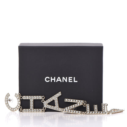 Chanel Crystal Cha-Nel Logo Drop Earrings Gold 7 of 7
