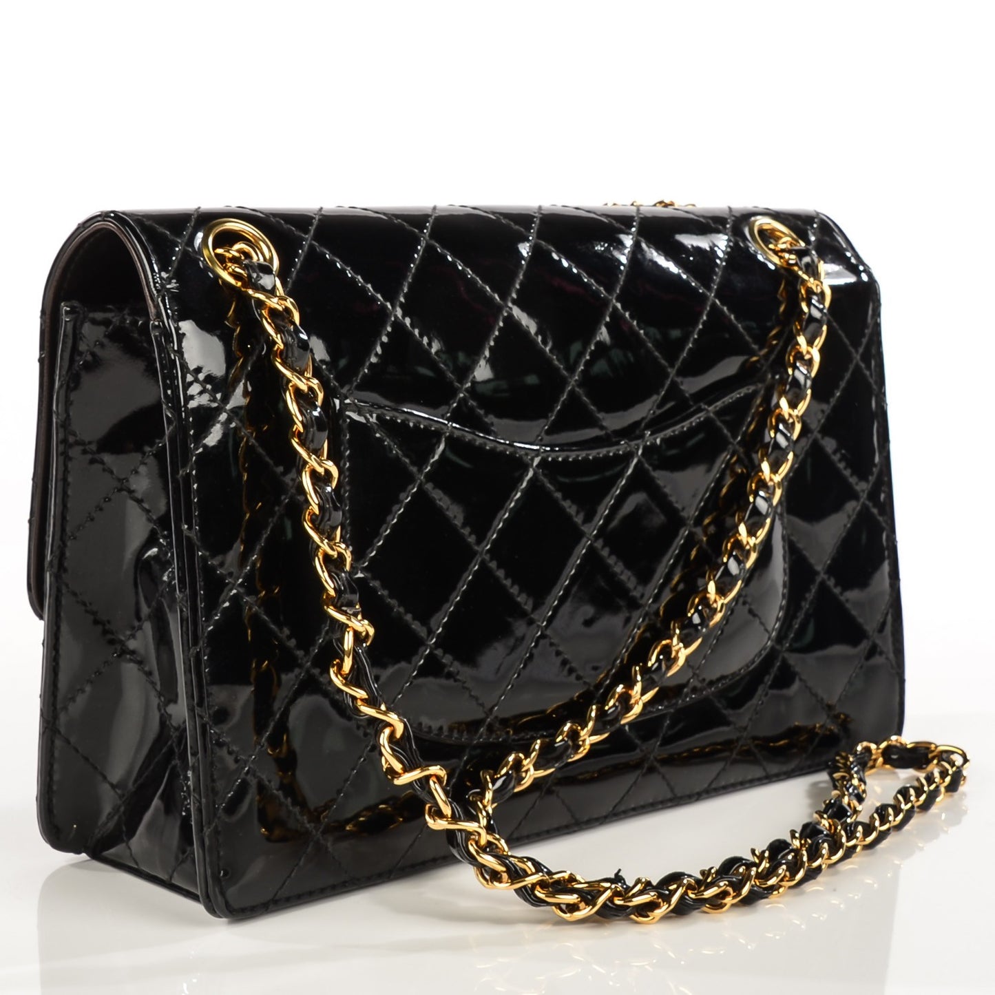 Patent Quilted Medium Single Flap Bag Black