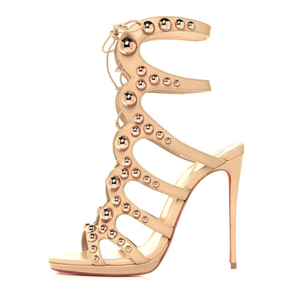 Christian Louboutin Kid Amazoubille 120 Studded Gladiator Sandals 38 Nude Rose Gold 1 of 12
