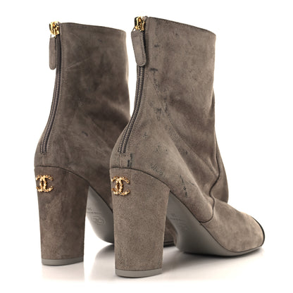Chanel Suede Lambskin Cap Toe CC Boots 39 Beige Black 5 of 11