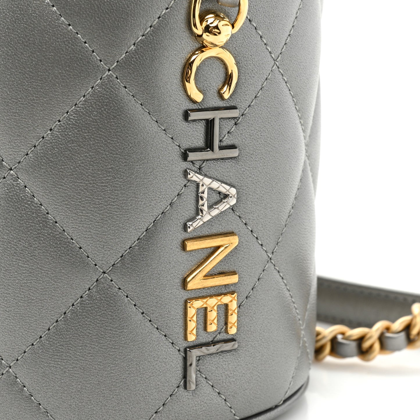 Metallic Lambskin Quilted Side Note Vanity Grey