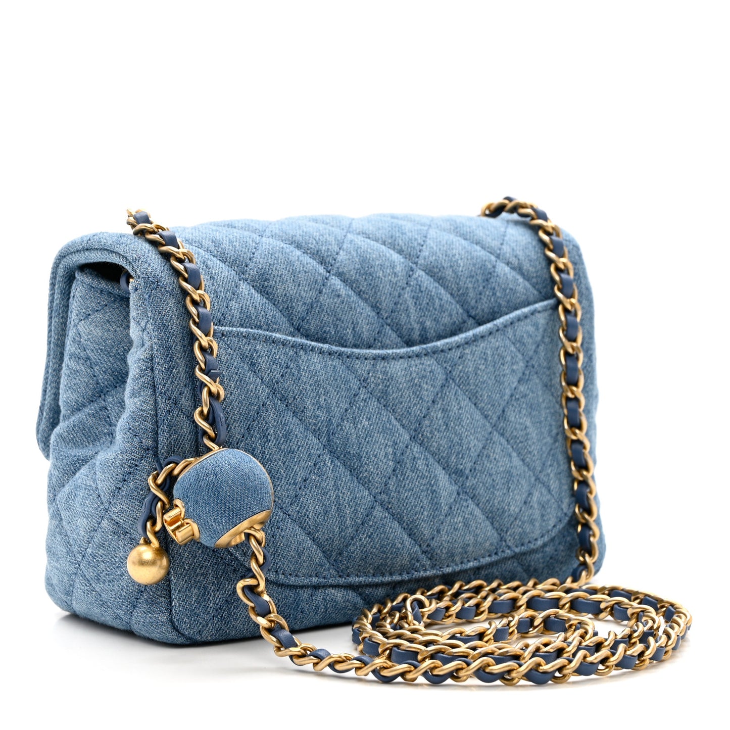Denim Quilted Mini Pearl Crush Flap Blue