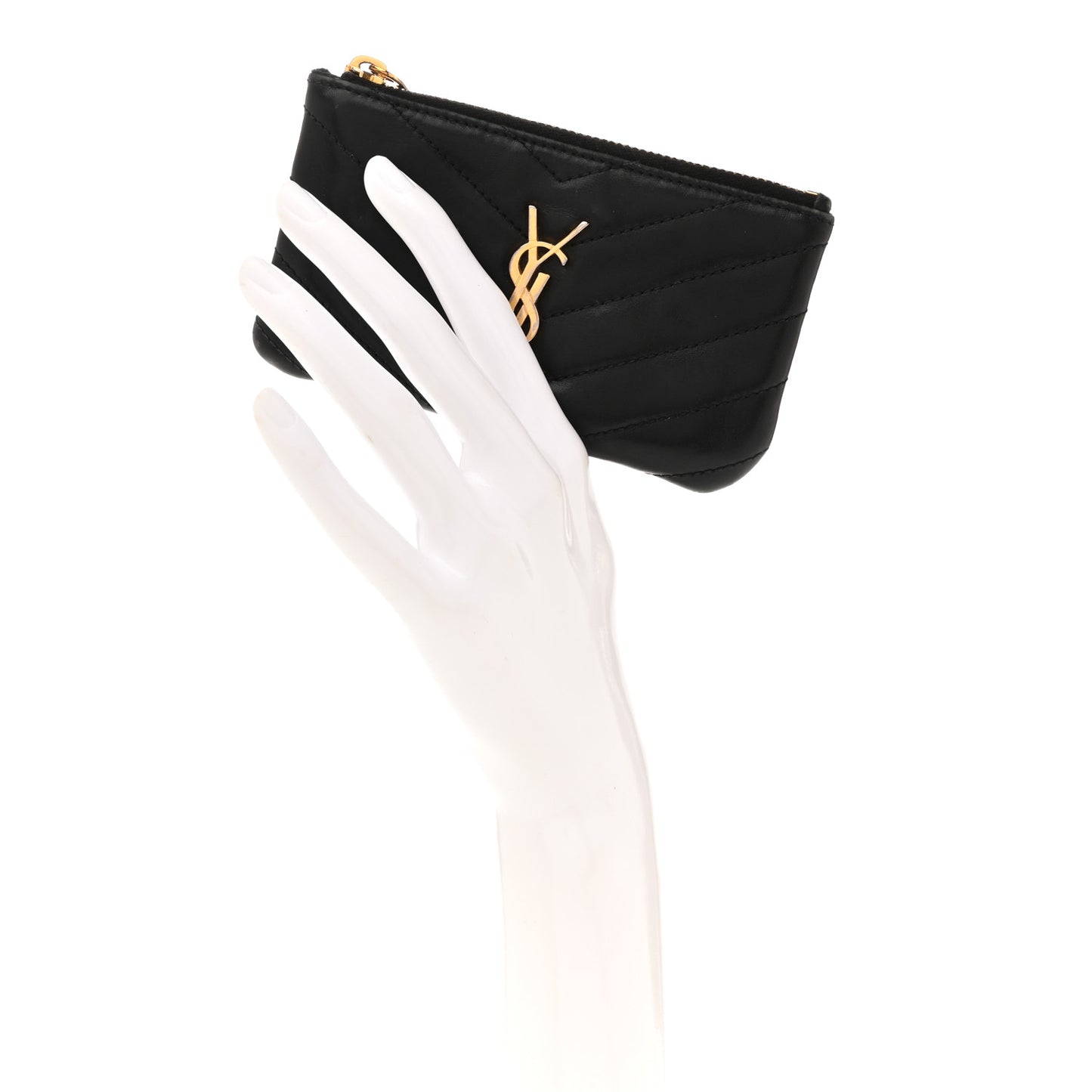 Calfskin Matelasse Monogram Key Pouch Black