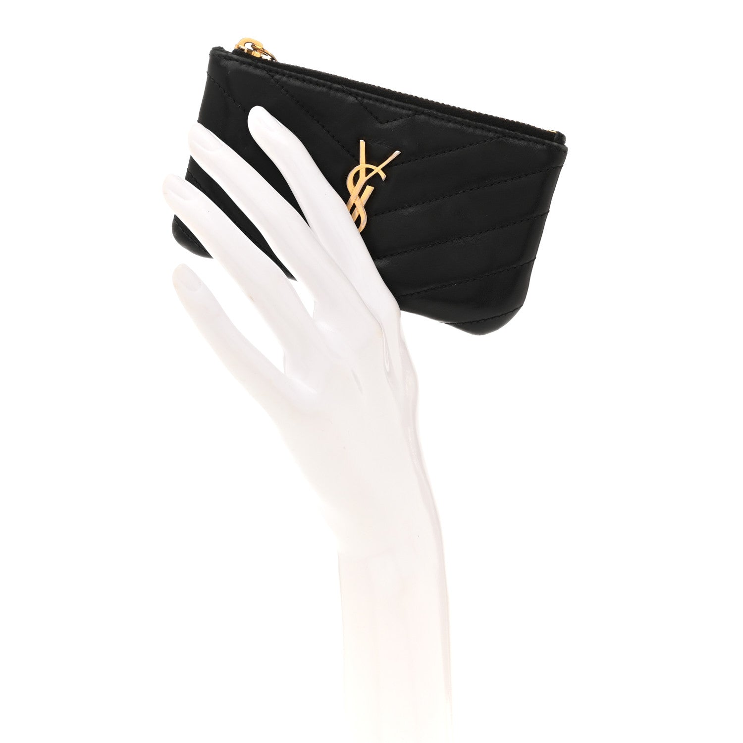 Saint Laurent Calfskin Matelasse Monogram Key Pouch Black 2 of 16