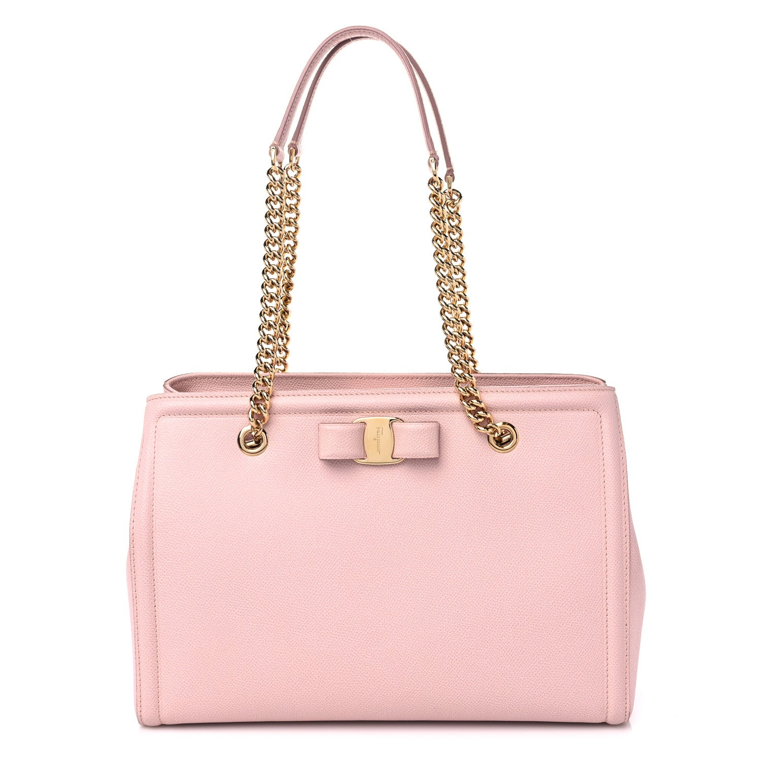 Salvatore Ferragamo Hammered Calfskin Vara Bow Chain Tote Pink 1 of 11