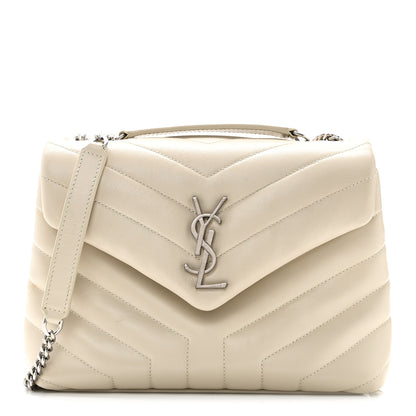 Saint Laurent Calfskin Y Quilted Monogram Small Loulou Chain Satchel Ivory 1 of 10