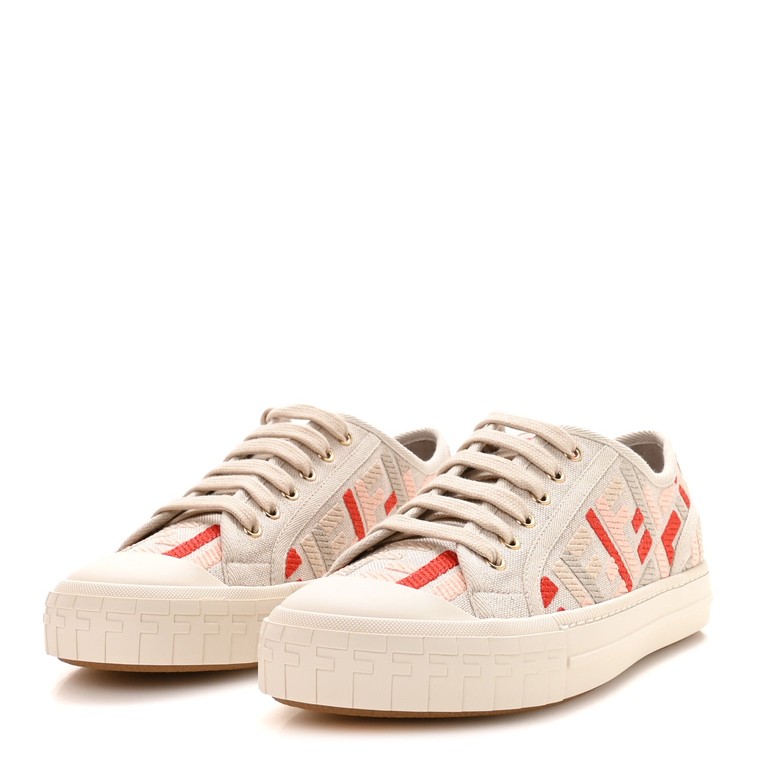 Fendi Kuban Canvas FF Womens Domino Low Top Sneakers 38.5 Grezzo Multicolor Rosa 4 of 9