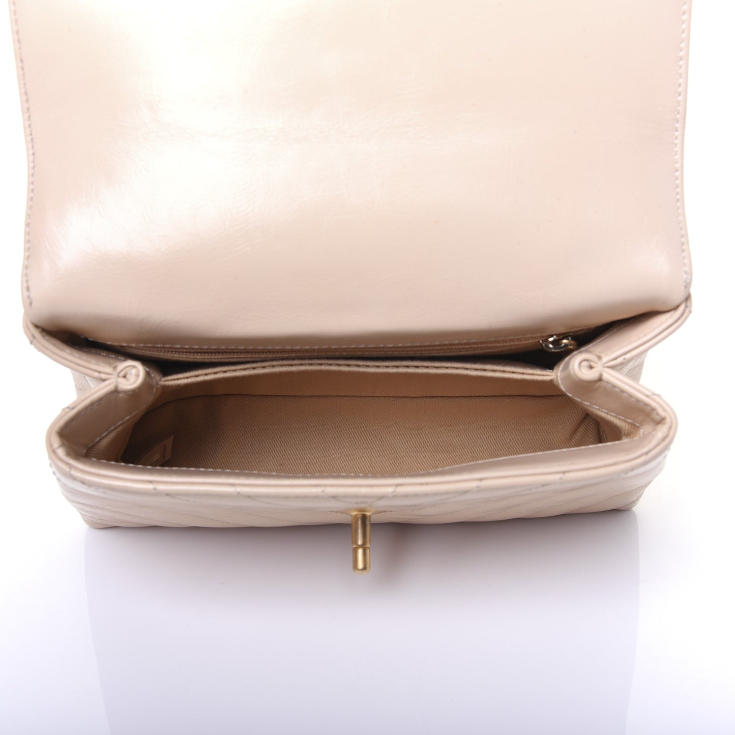 Calfskin Chevron Quilted Mini Coco Handle Flap Beige