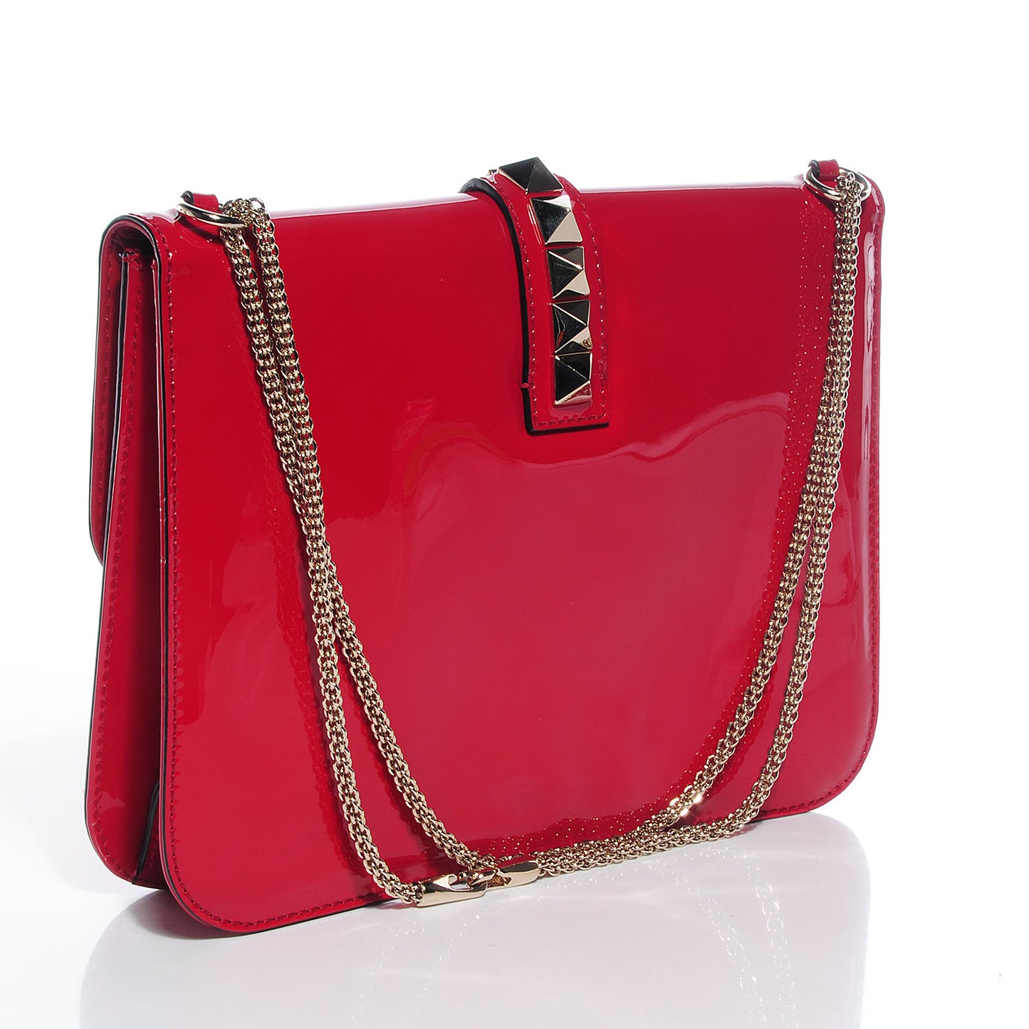 Patent Large Glam Lock Rockstud Flap Red