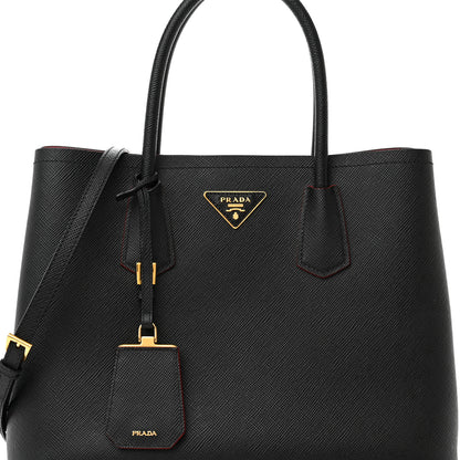 Prada Saffiano Cuir Large Double Bag Black Fuoco 7 of 15