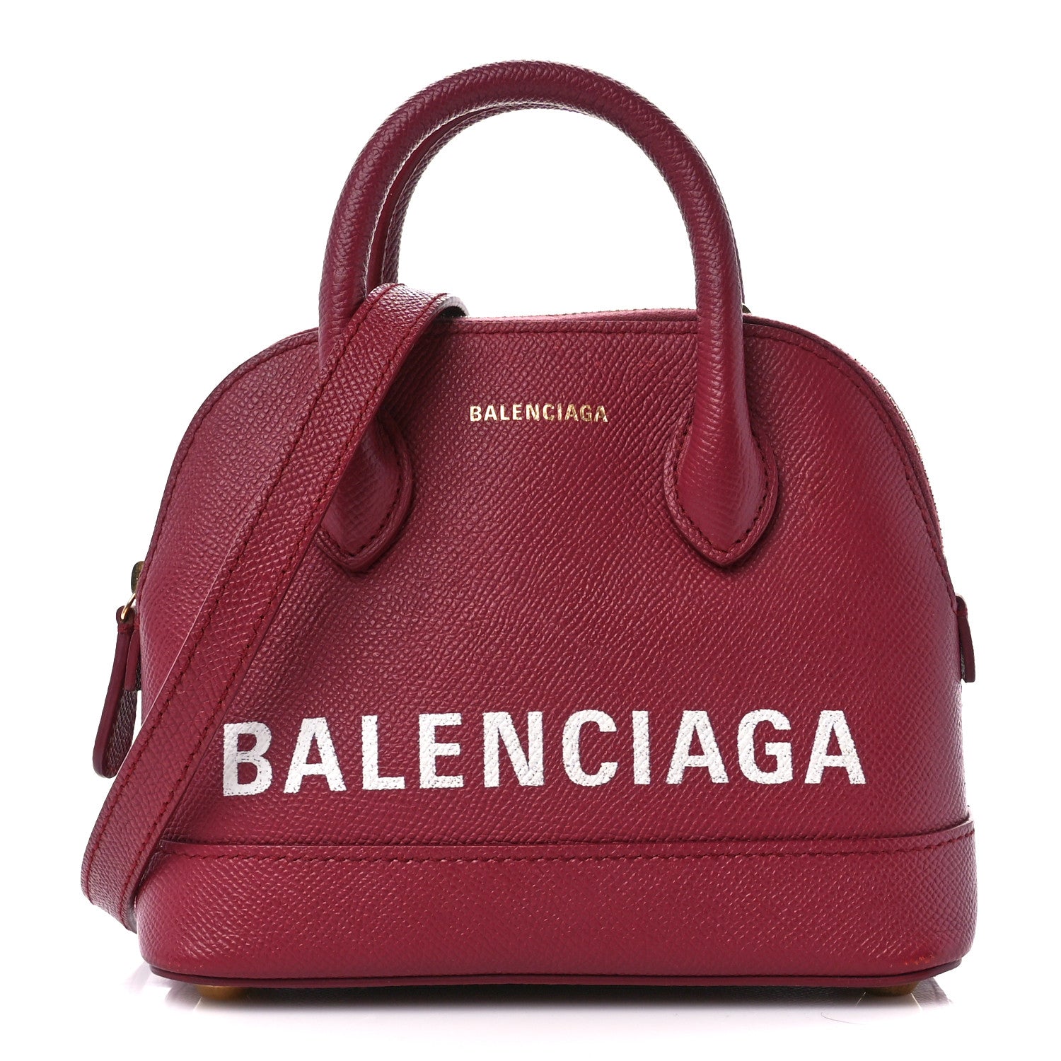 Balenciaga Signature Grained Calfskin Logo XXS Ville Top Handle Bag Rouge Grenat White 1 of 16