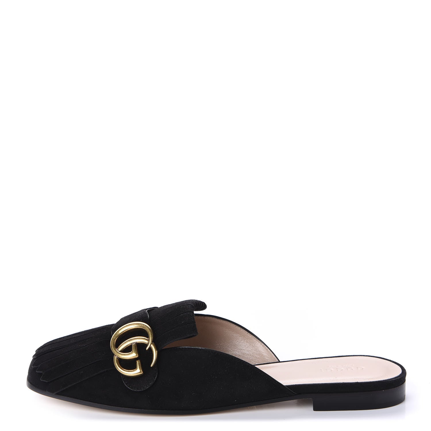 Gucci Kid Scamosciato GG Marmont Fringe Slippers 39 Black 1 of 9