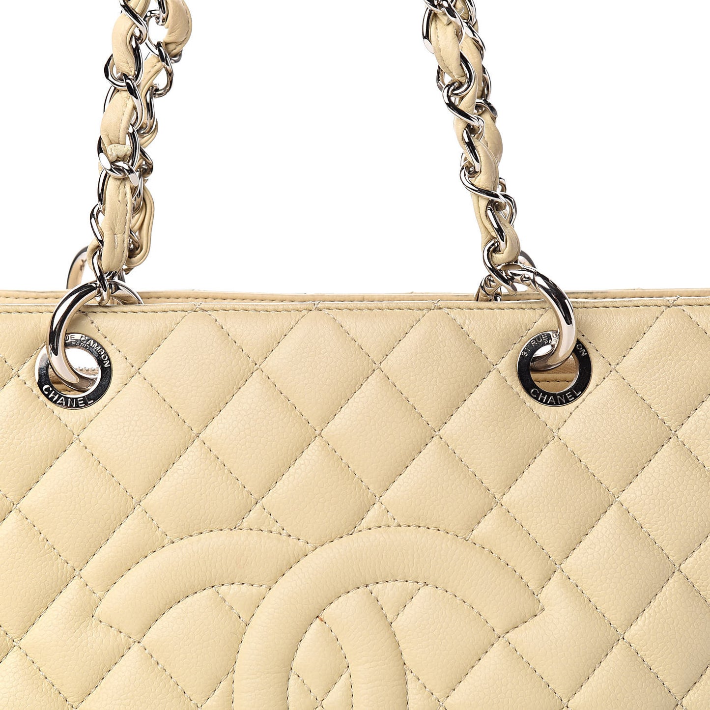 Caviar Quilted Grand Shopping Tote GST Beige Clair