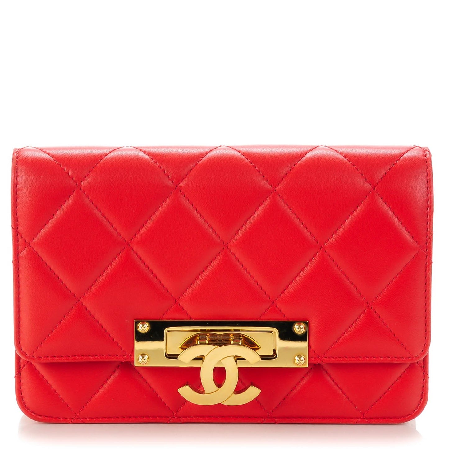 Lambskin Quilted Golden Class Wallet on Chain WOC Red