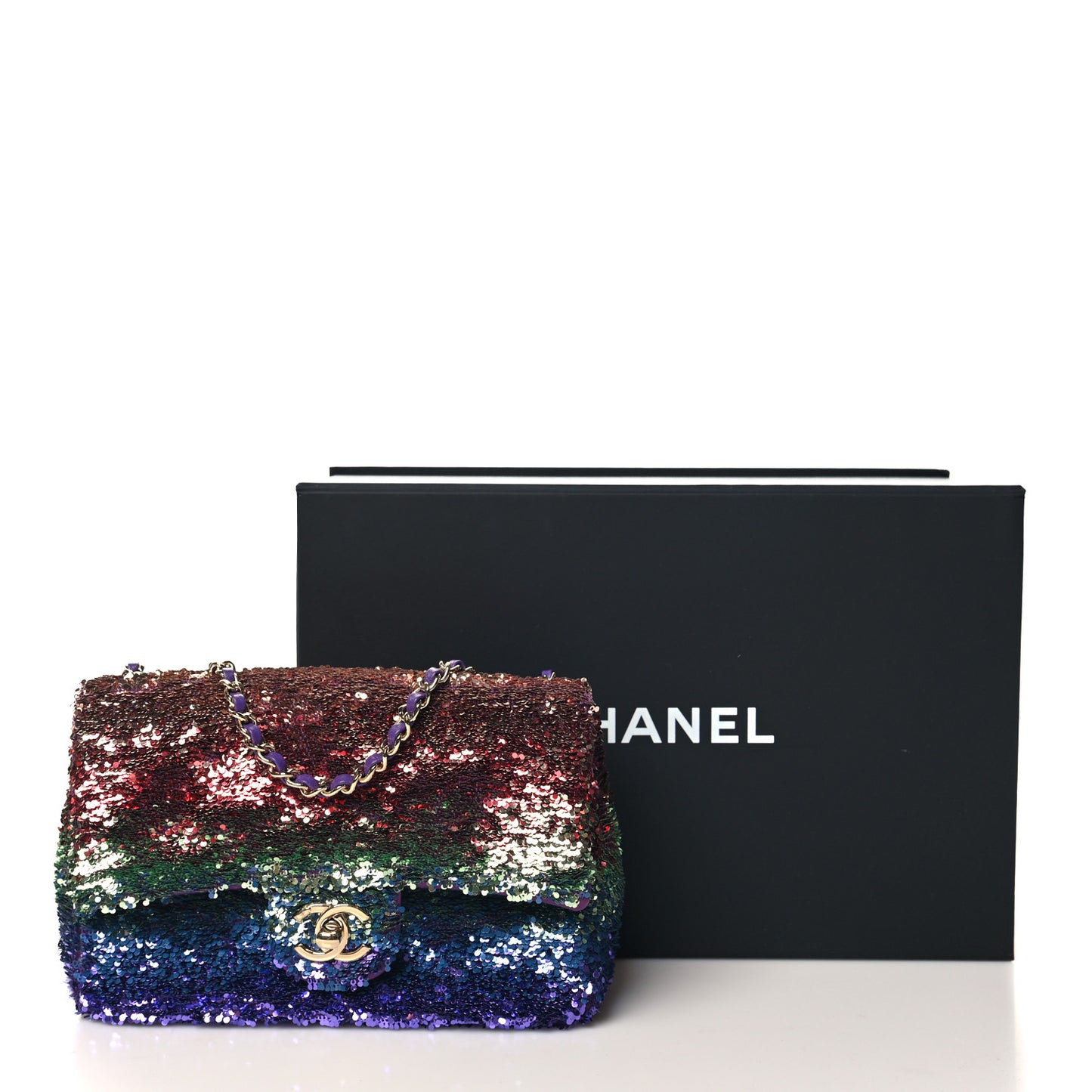 Gradient Sequin Mini Rectangular Flap Purple Multicolor
