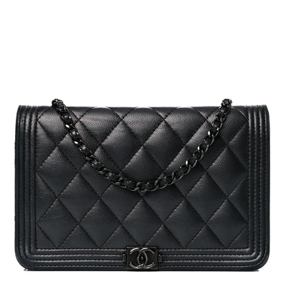 Chanel Caviar Quilted Boy Wallet On Chain WOC So Black 1 of 22
