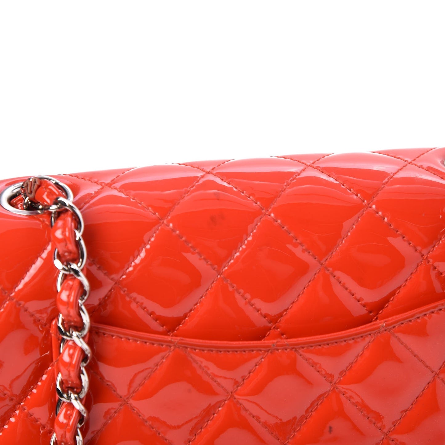 Patent Calfskin Quilted Mini Rectangular Flap Red