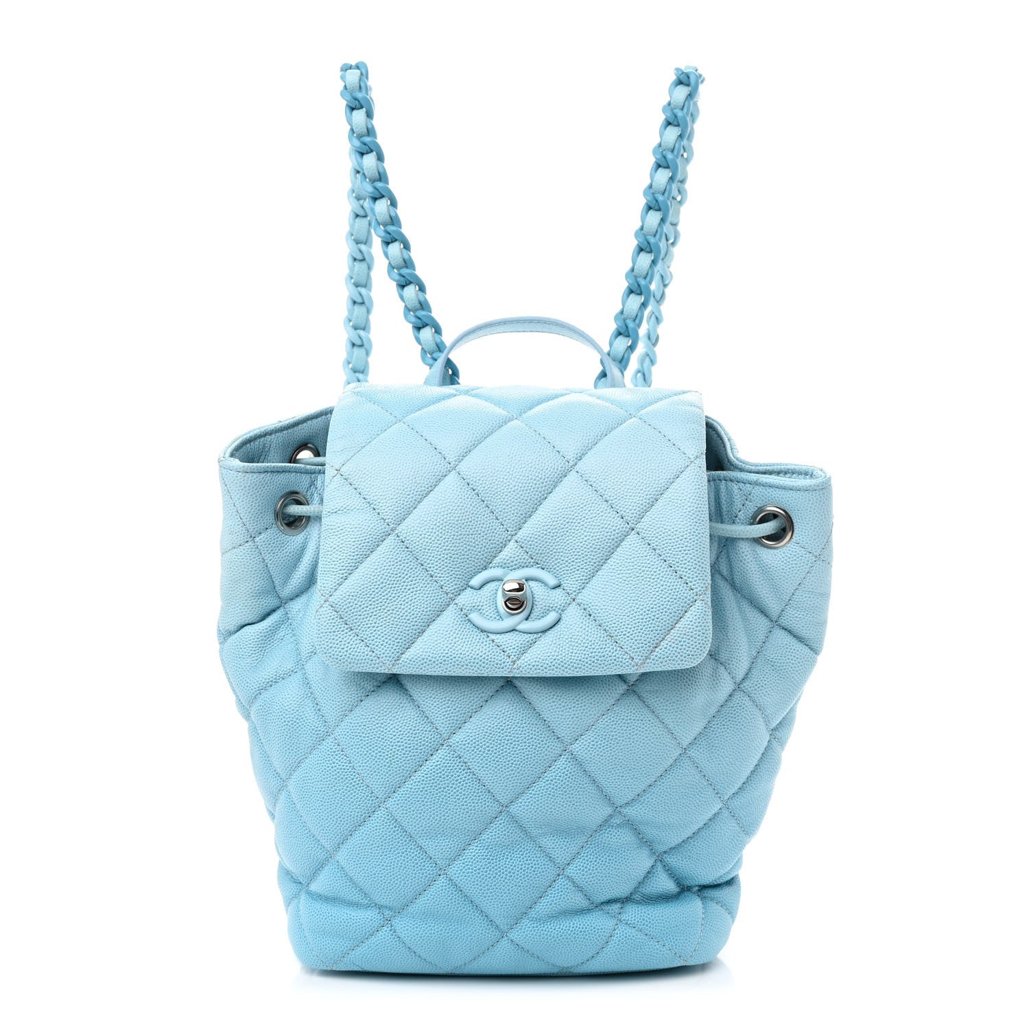 Chanel Shaded Caviar Quilted Lacquered CC My Everything Drawstring Backpack Blue Light Blue 1 of 10