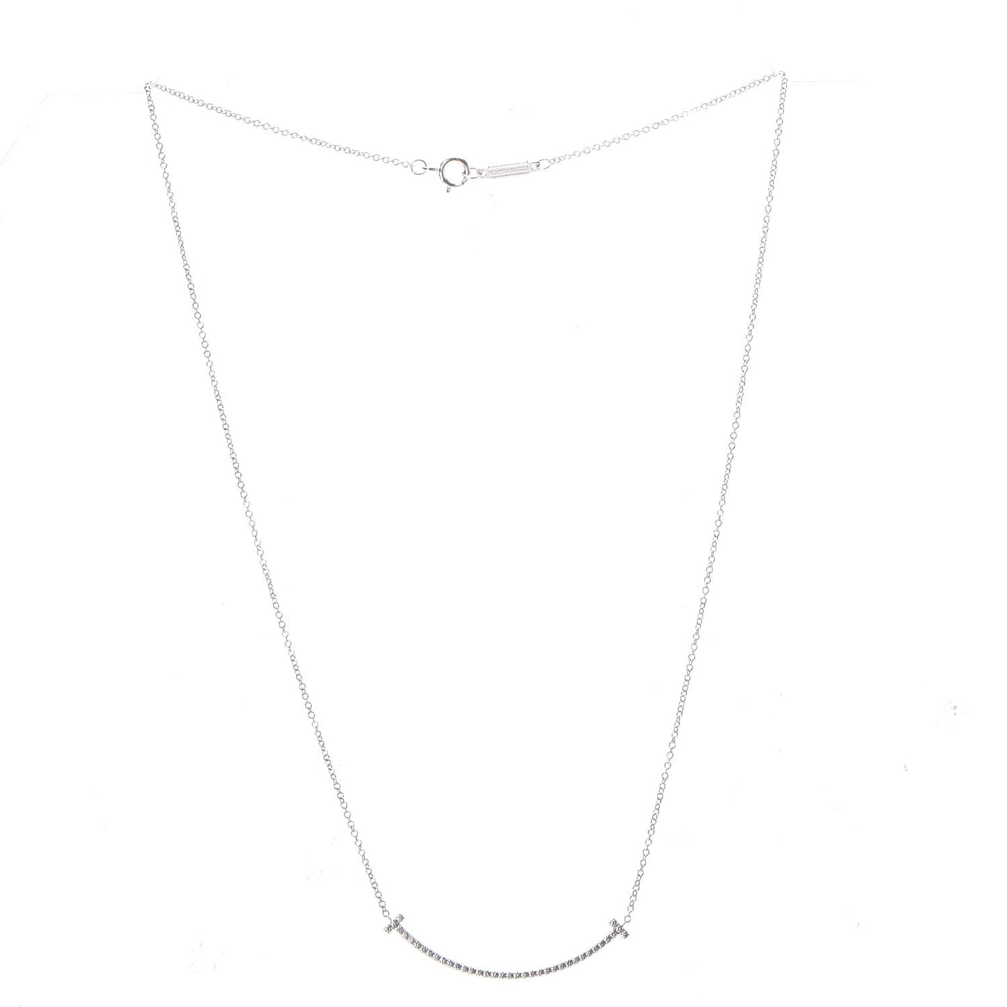 18K White Gold Diamond Small T Smile Pendant Necklace