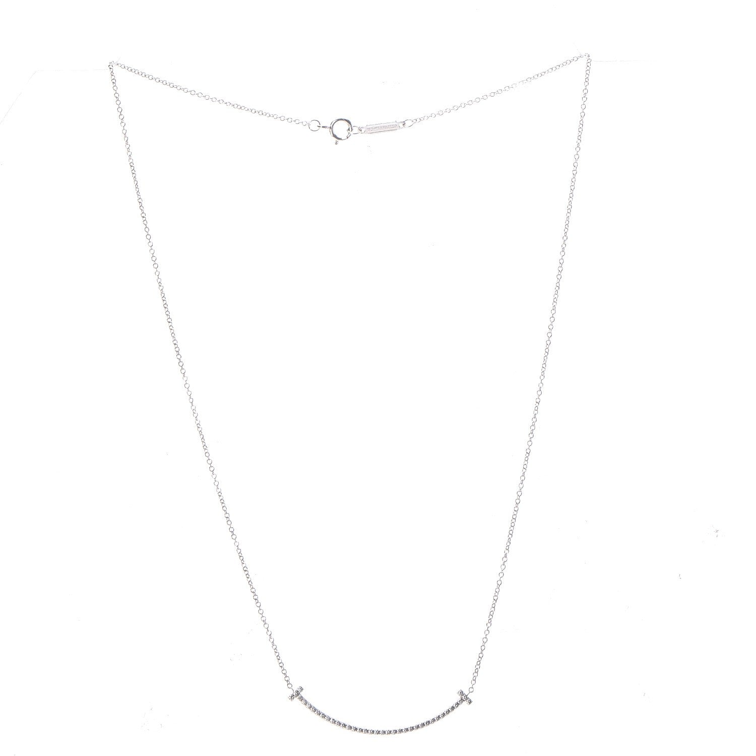 Tiffany 18K White Gold Diamond Small T Smile Pendant Necklace 3 of 7