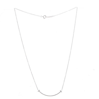 Tiffany 18K White Gold Diamond Small T Smile Pendant Necklace 3 of 7